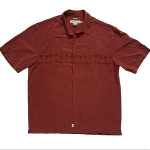 QuikSilver Edition Comfort Fit Maroon Button Up Shirt Palm Tree design Large